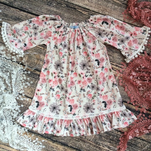 Boutique Girls Pink & Olive Floral Dress - Picture 2 of 5